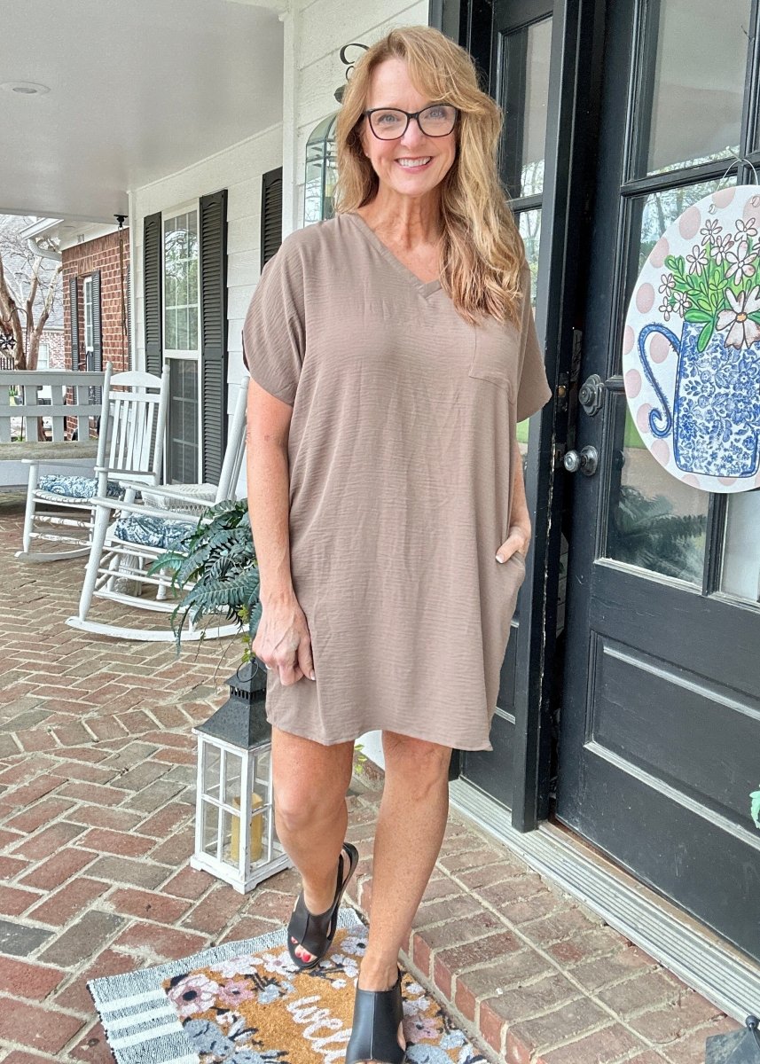 Woven Airflow T Shirt Dress - Mocha - Casual Dress - Jimberly's Boutique - Olive Branch - Mississippi