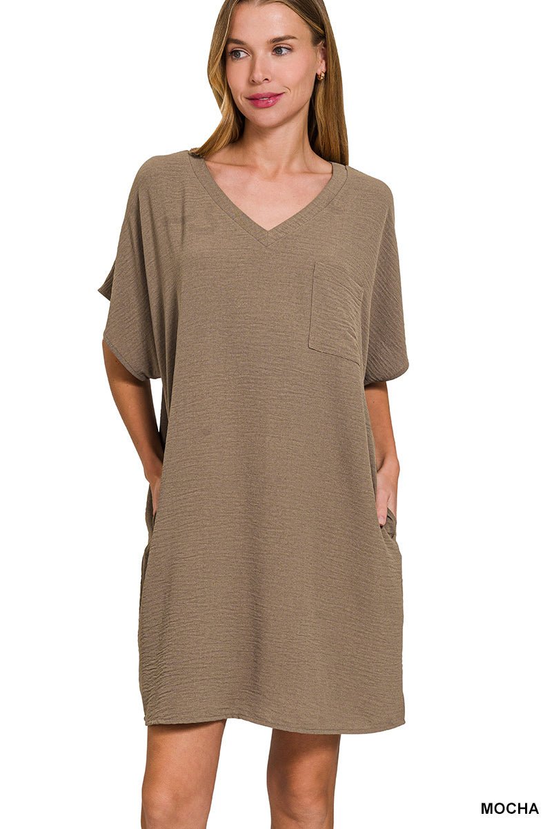 Woven Airflow T Shirt Dress - Mocha - Casual Dress - Jimberly's Boutique - Olive Branch - Mississippi