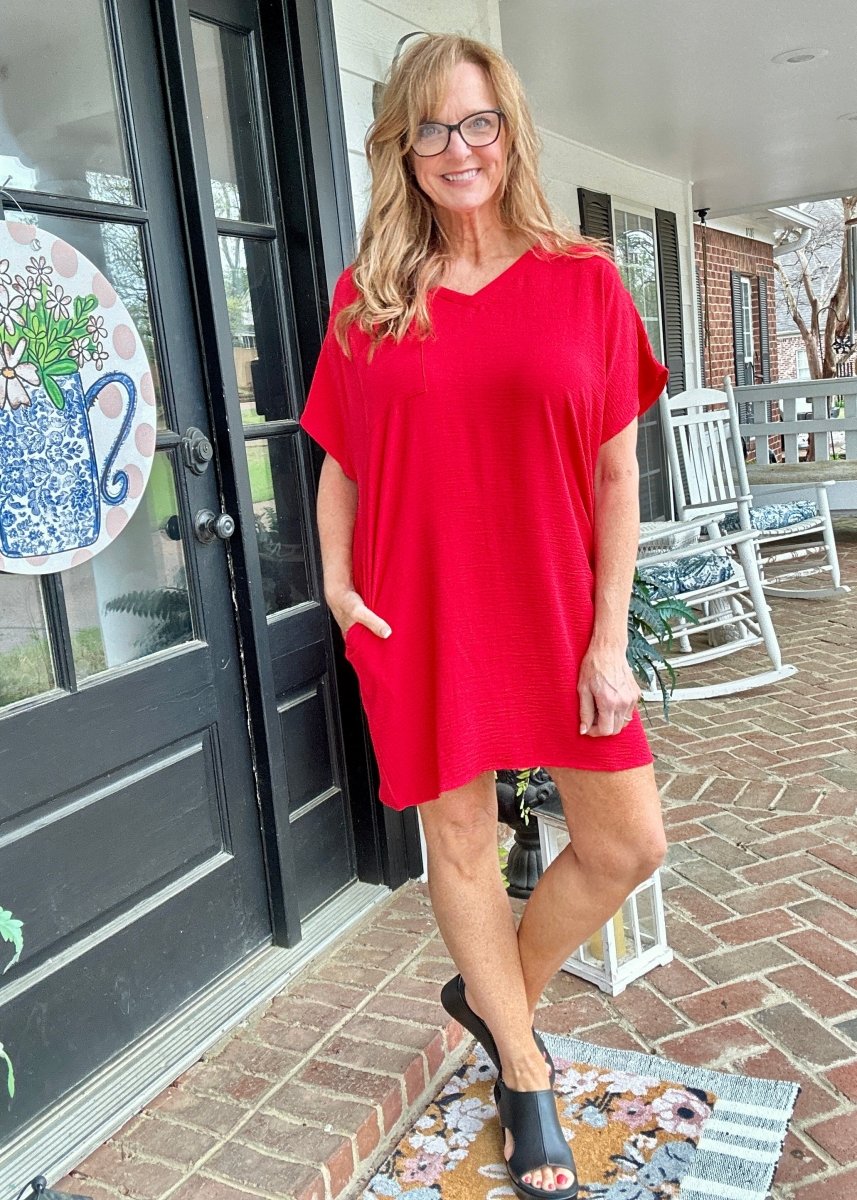 Woven Airflow T Shirt Dress - Ruby - Casual Dress - Jimberly's Boutique - Olive Branch - Mississippi