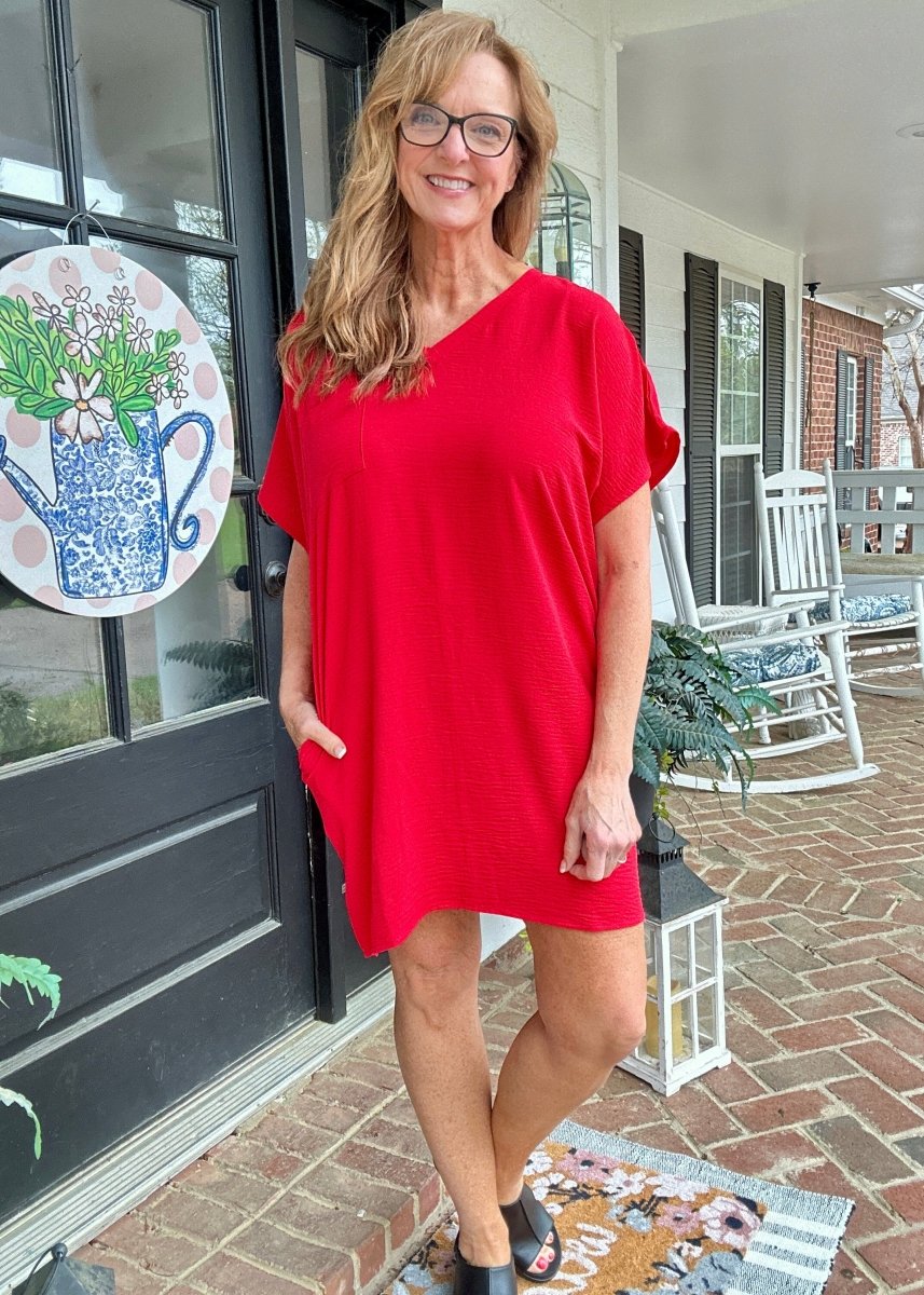 Woven Airflow T Shirt Dress - Ruby - Casual Dress - Jimberly's Boutique - Olive Branch - Mississippi