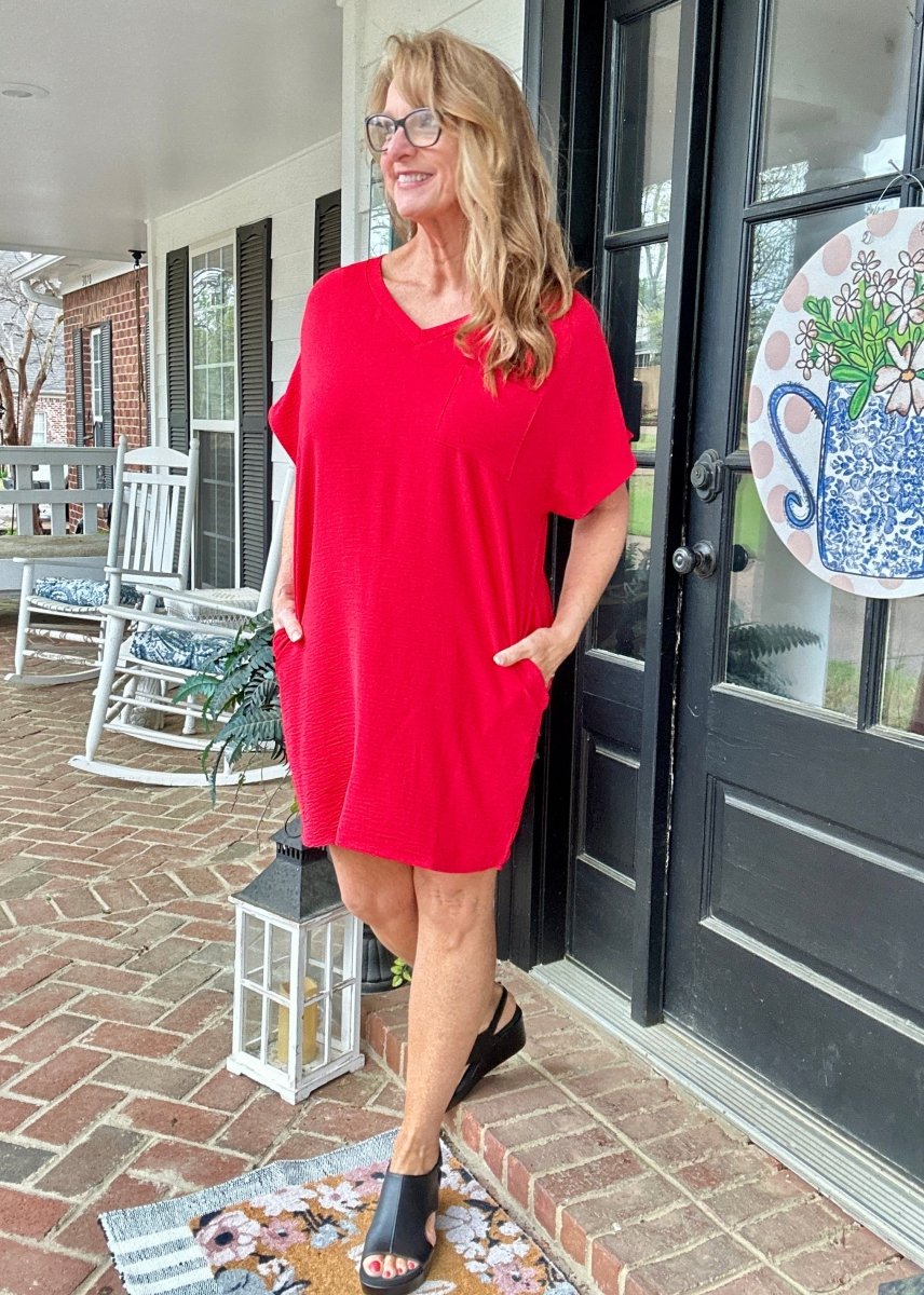Woven Airflow T Shirt Dress - Ruby - Casual Dress - Jimberly's Boutique - Olive Branch - Mississippi