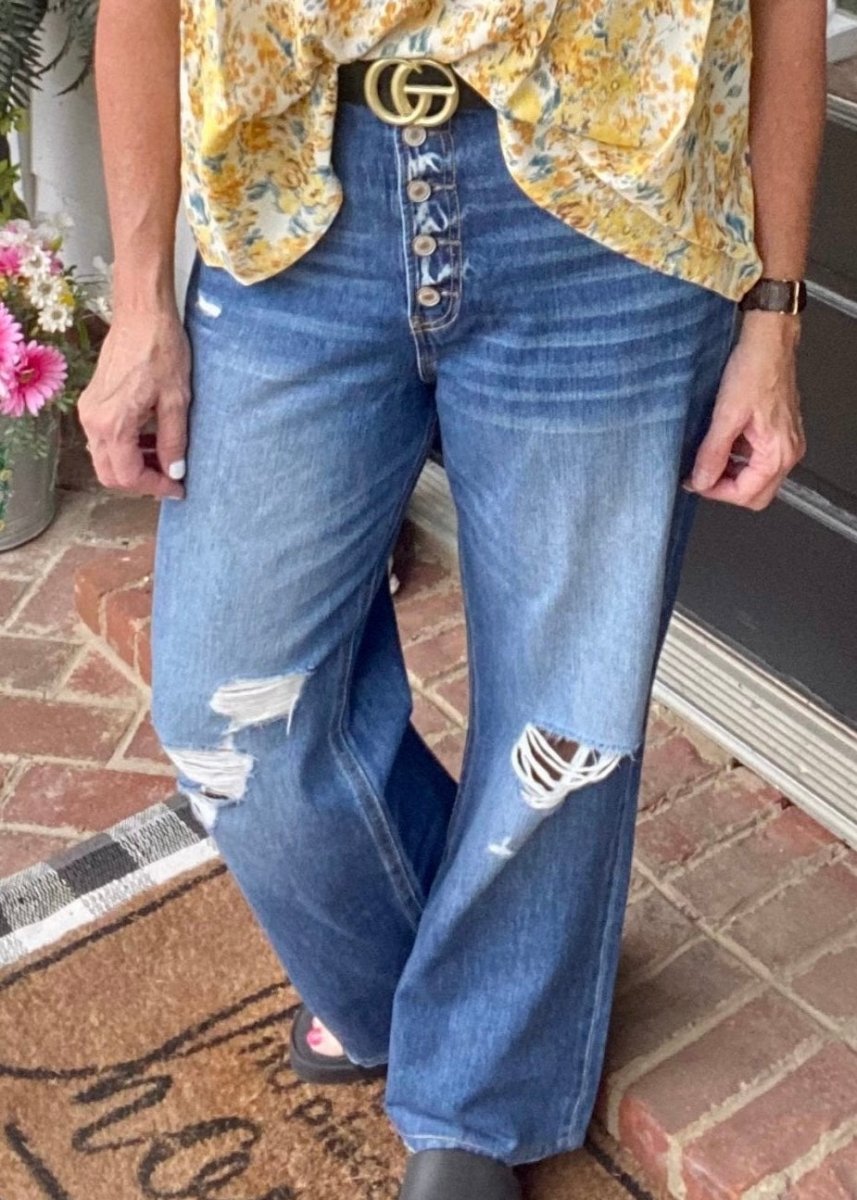 Zenana Button Front Wide Leg Jeans - Jimberly's Boutique - Olive Branch - Mississippi