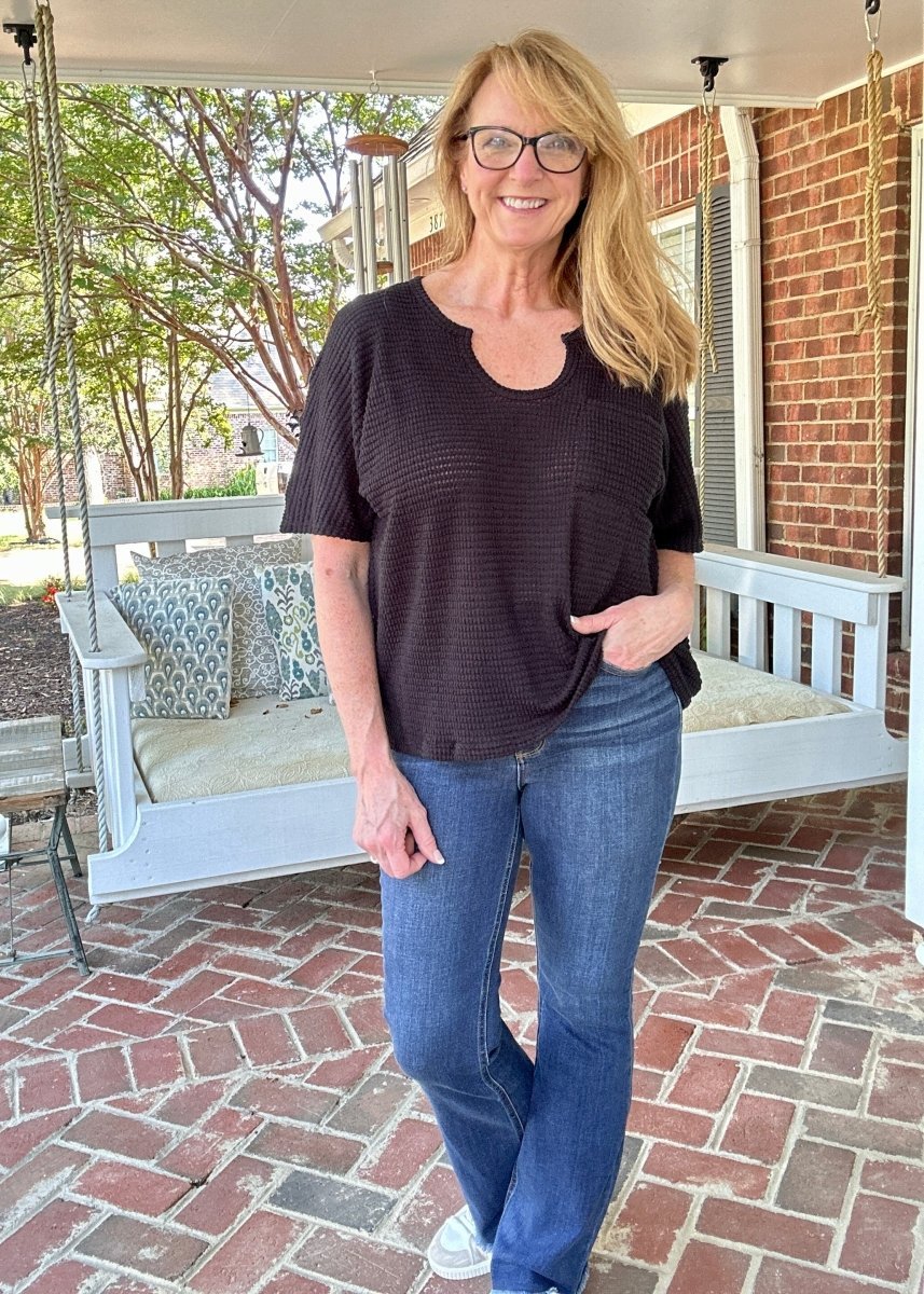 Zenana Key Hole Neckline Lightweight Sweater - Black - Shirts & Tops - Jimberly's Boutique - Olive Branch - Mississippi