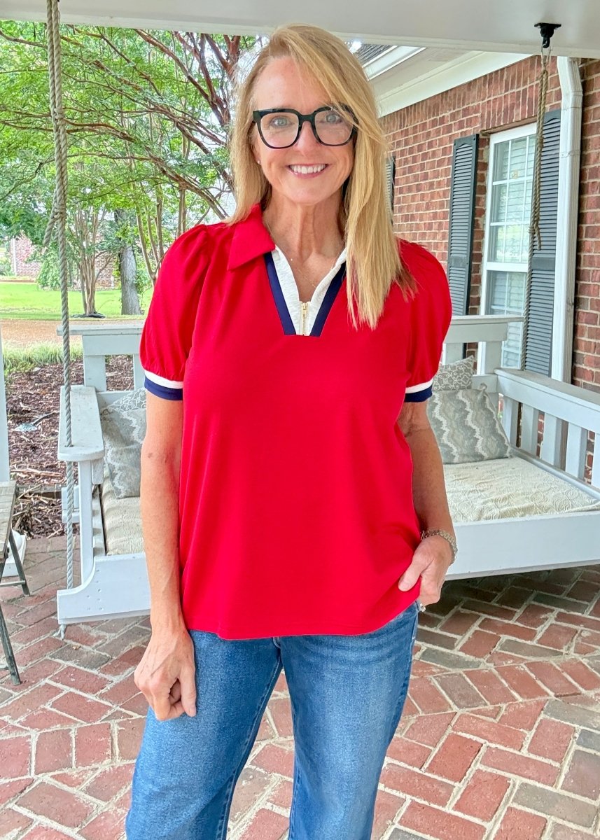 Zip Front Knit Top - Red | Umgee - Umgee Top -Jimberly's Boutique-Olive Branch-Mississippi