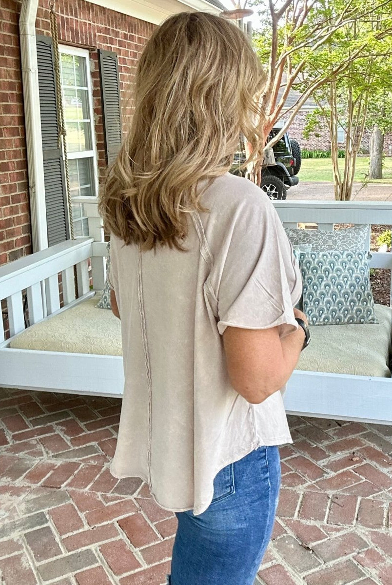 Zoey Acid Wash Top | Zenana - Ash Mocha - Casual Top -Jimberly's Boutique-Olive Branch-Mississippi