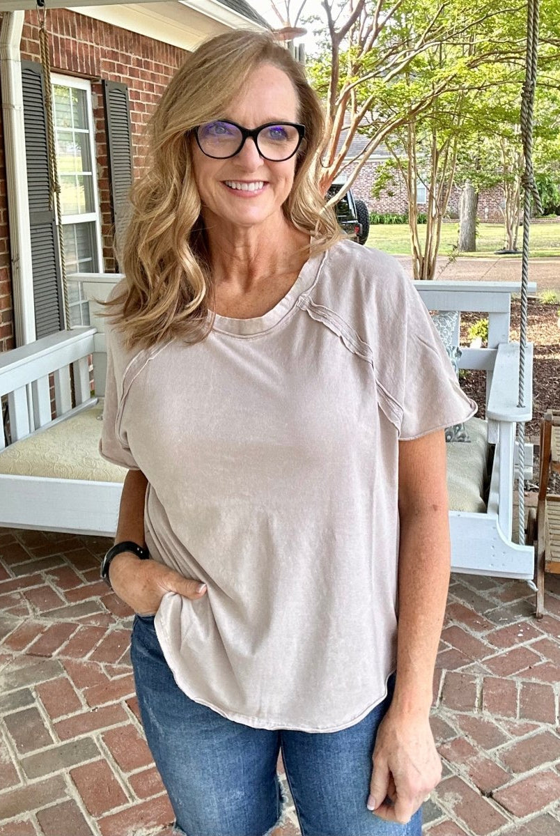 Zoey Acid Wash Top | Zenana - Ash Mocha - Casual Top -Jimberly's Boutique-Olive Branch-Mississippi