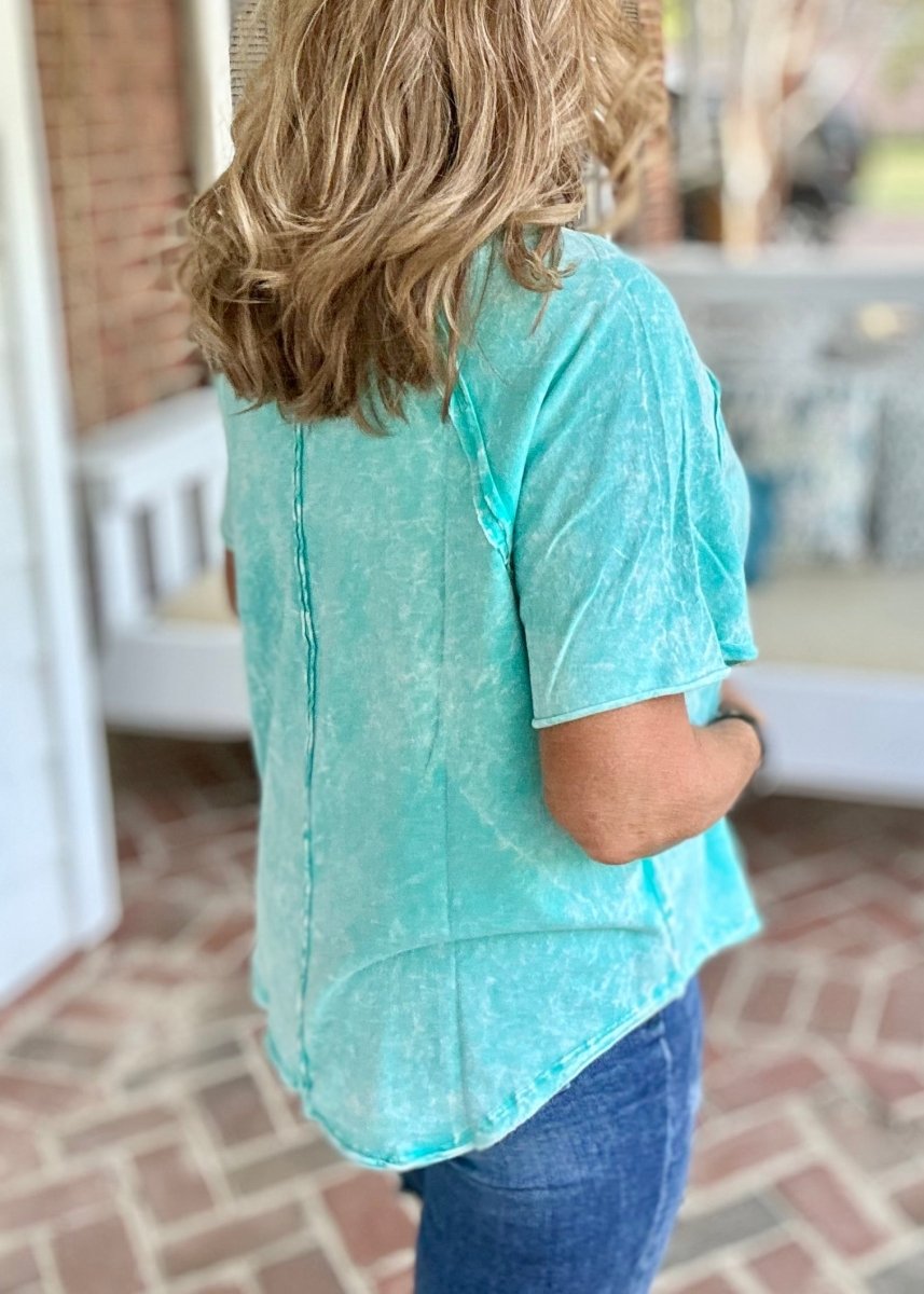 Zoey Acid Wash Top | Zenana - Turquoise - Casual Top -Jimberly's Boutique-Olive Branch-Mississippi
