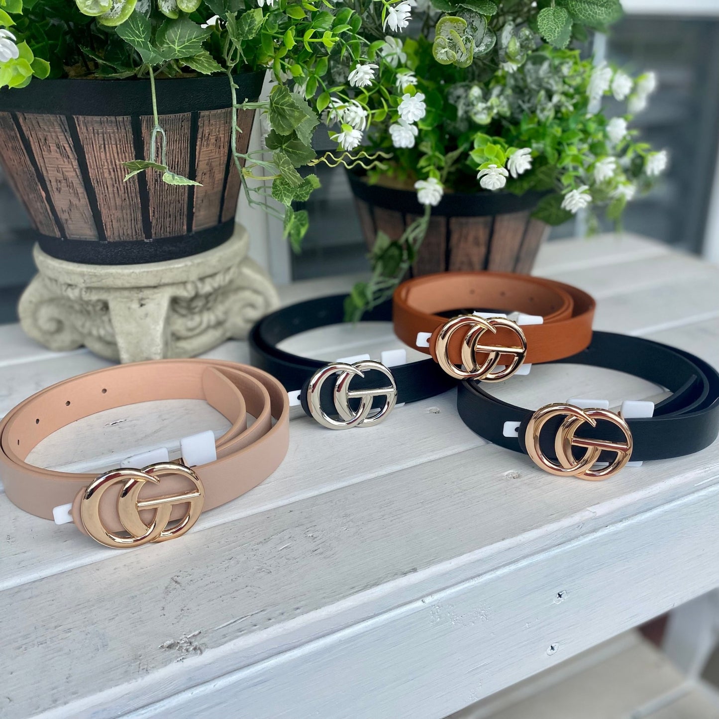 1" CG Faux Leather 40' Buckle Belt - Jimberly's Boutique