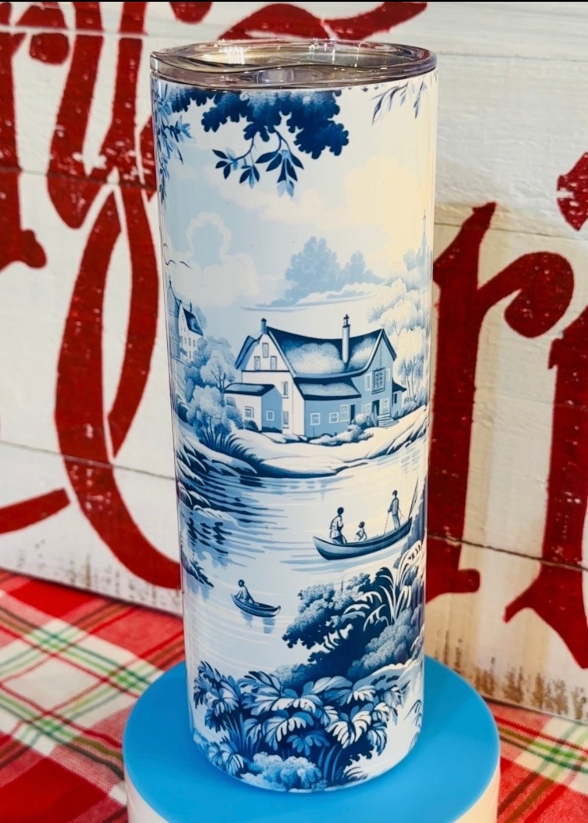 20 OZ Skinny Tumbler - Blue Toile Pattern - -Jimberly's Boutique-Olive Branch-Mississippi