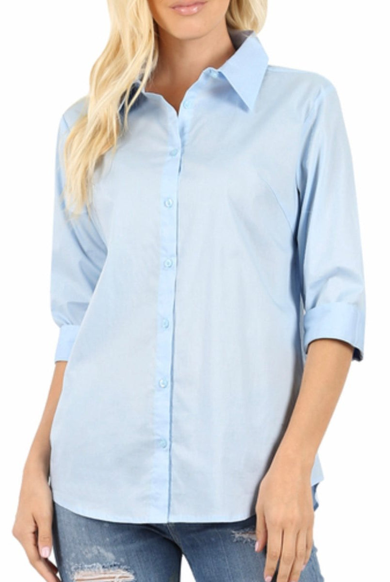 3/4 Sleeve Classic Top/Blouse | Light Blue - Shirts & Tops -Jimberly's Boutique-Olive Branch-Mississippi