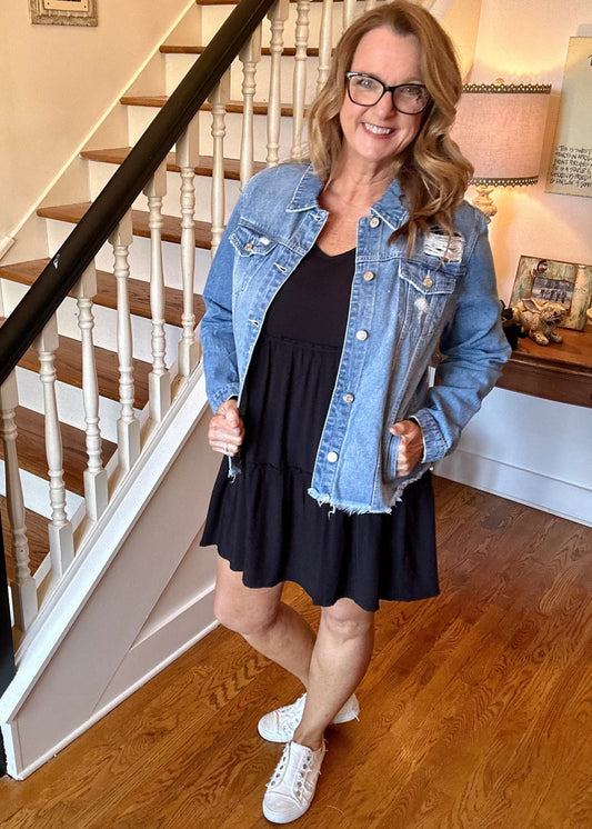 A Good Feeling Frayed Hem Denim Jacket - Jimberly's Boutique