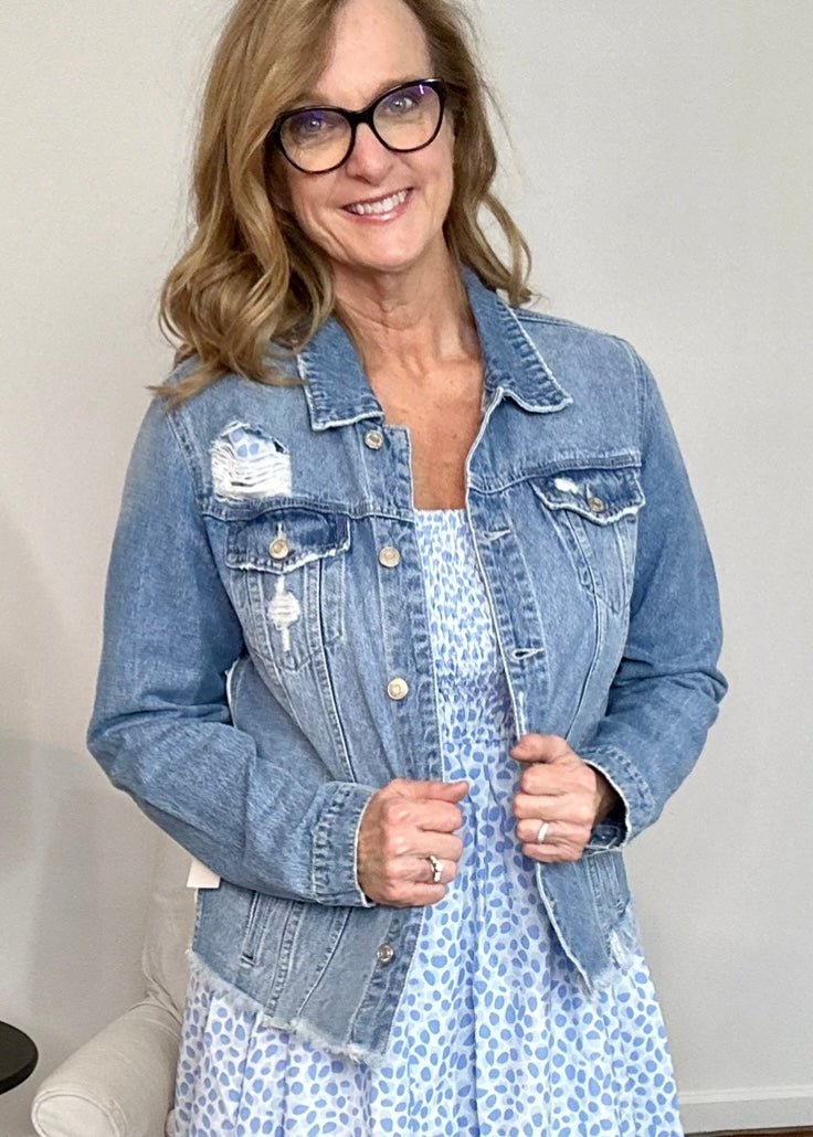 A Good Feeling Frayed Hem Denim Jacket - Jacket -Jimberly's Boutique-Olive Branch-Mississippi
