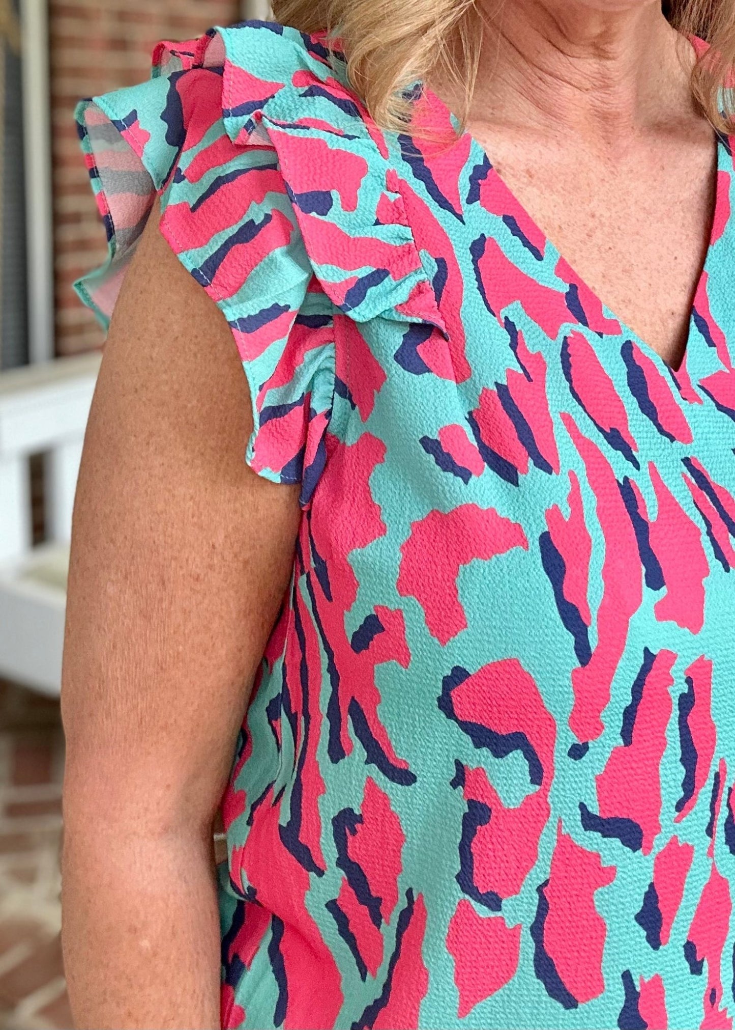 Abstract Print V Neck Top - Mint Mix - Jimberly's Boutique