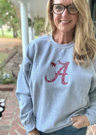 Alabama A w Elephant Embroidered Sweatshirt - Grey w/Crimson - sweatshirt -Jimberly's Boutique-Olive Branch-Mississippi