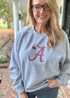 Alabama A w Elephant Embroidered Sweatshirt - Grey w/Crimson - sweatshirt -Jimberly's Boutique-Olive Branch-Mississippi