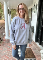 Alabama A w Elephant Embroidered Sweatshirt - Grey w/Crimson - sweatshirt -Jimberly's Boutique-Olive Branch-Mississippi