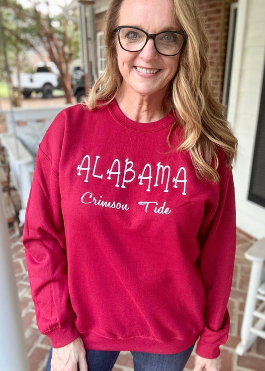 Alabama Crimson Tide Embroidered Sweatshirt - Crimson w/White - sweatshirt - Jimberly's Boutique