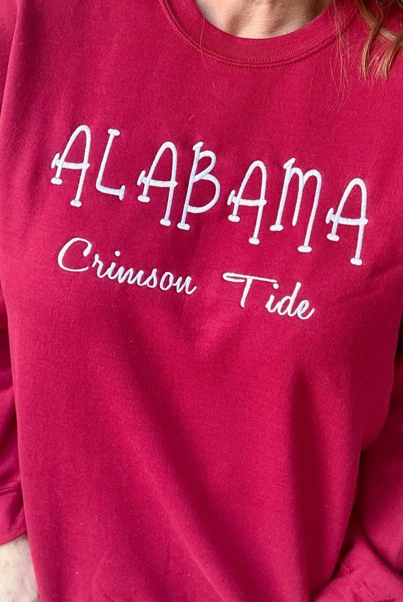 Alabama Crimson Tide Embroidered Sweatshirt - Crimson w/White - sweatshirt -Jimberly's Boutique-Olive Branch-Mississippi
