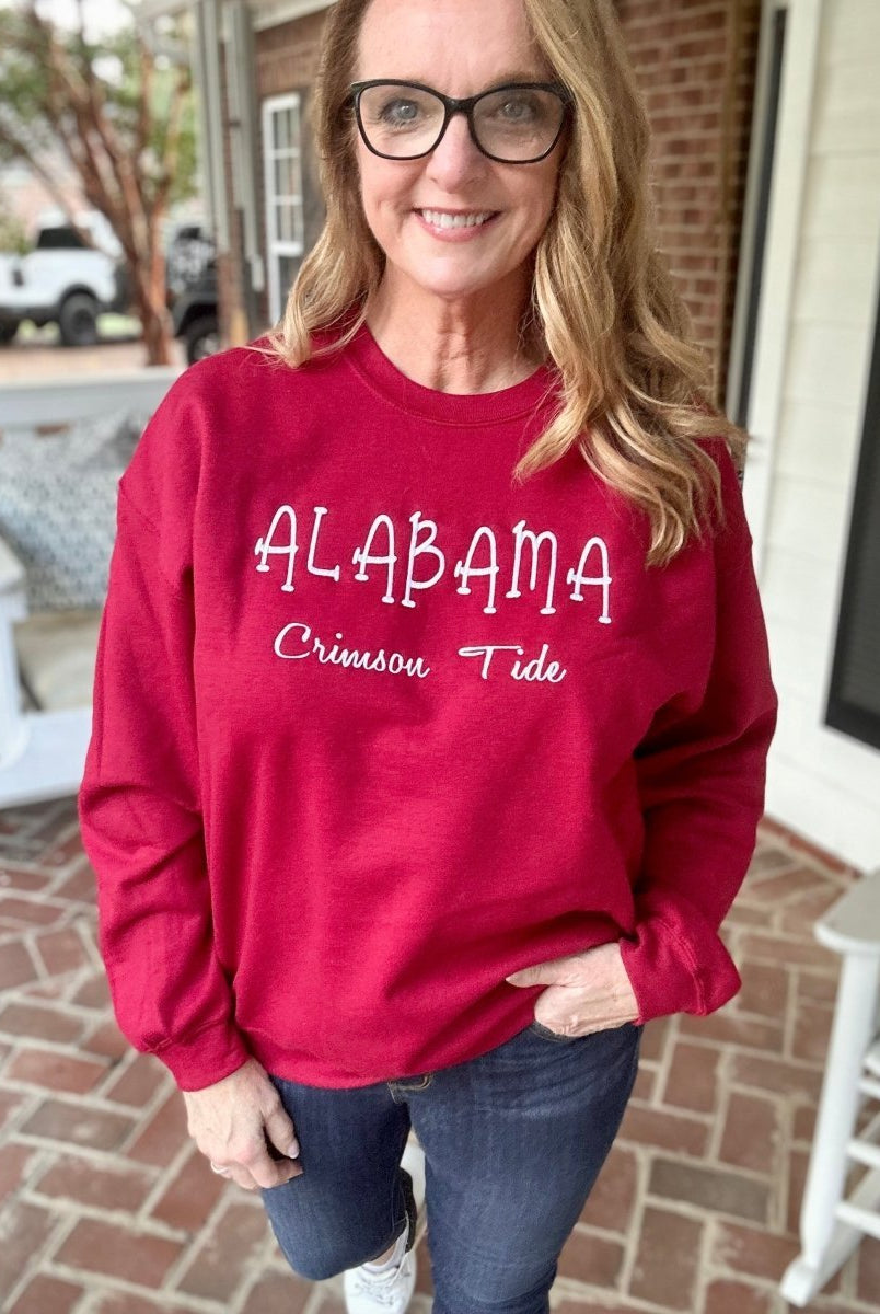 Alabama Crimson Tide Embroidered Sweatshirt - Crimson w/White - sweatshirt -Jimberly's Boutique-Olive Branch-Mississippi