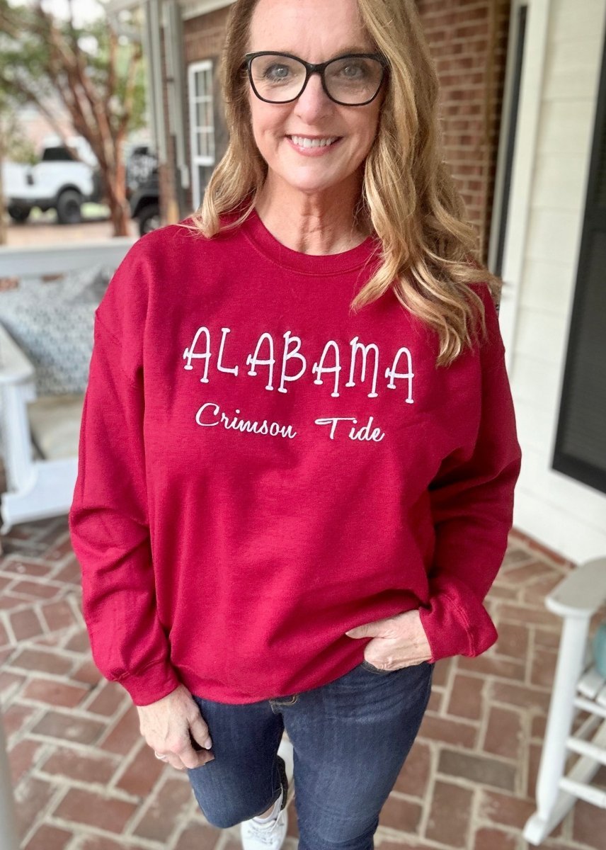 Alabama Crimson Tide Embroidered Sweatshirt - Crimson w/White - sweatshirt - Jimberly's Boutique