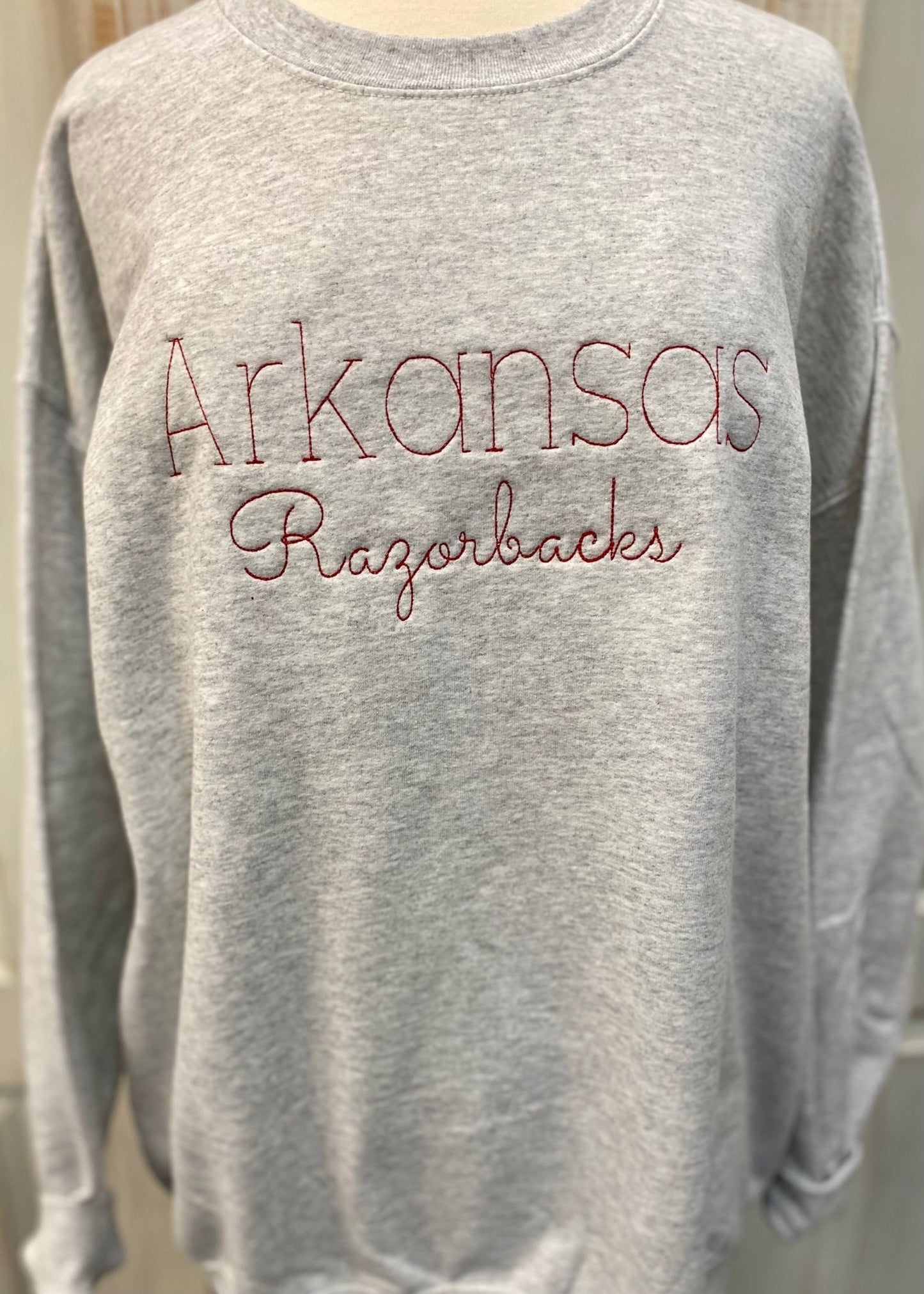 Arkansas Razorbacks Stitched Sweatshirt - Light Grey - Jimberly's Boutique