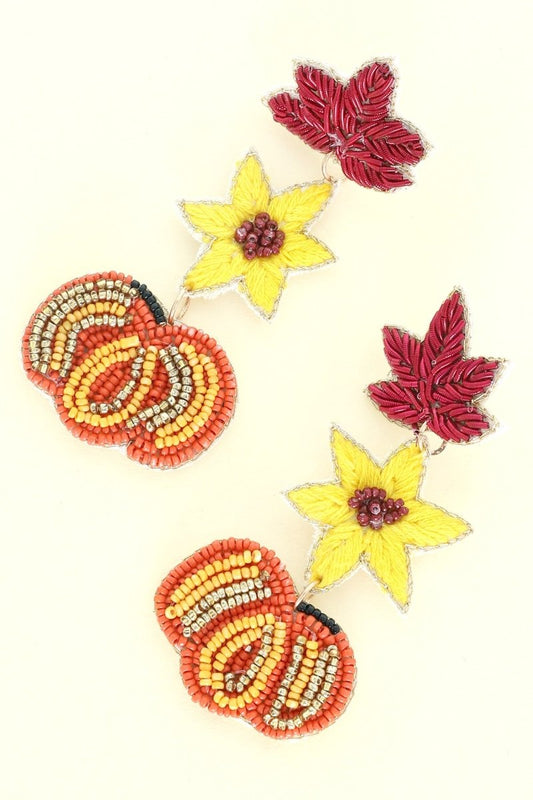 Autumn Leaves Harvest Pumpkin Beaded Earrings - earrings - Jimberly's Boutique
