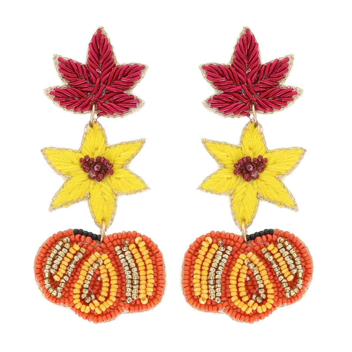 Autumn Leaves Harvest Pumpkin Beaded Earrings - earrings - Jimberly's Boutique