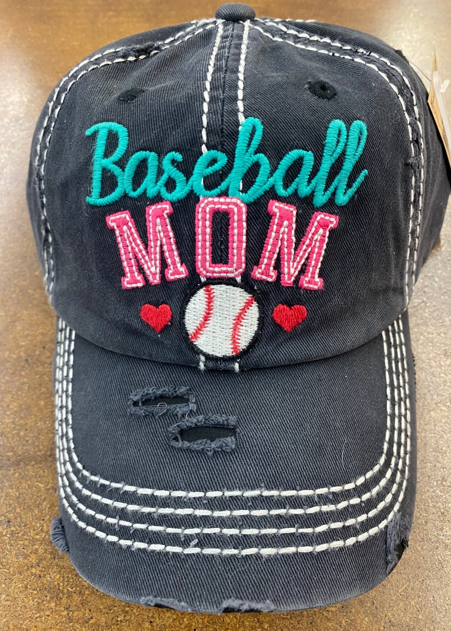 Baseball Mom Navy Distressed Cap - Jimberly's Boutique