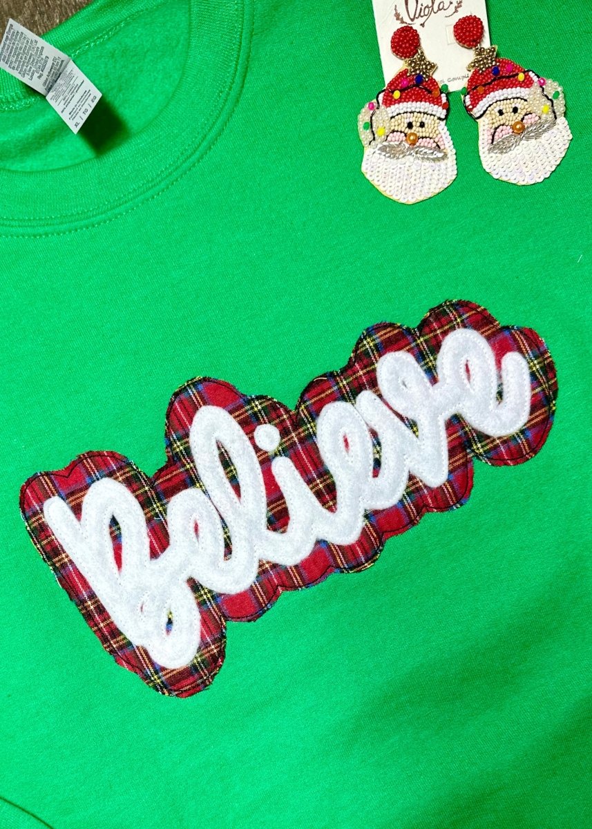 Believe Double Applique' Sweatshirt - Green - Graphic Tee - Jimberly's Boutique