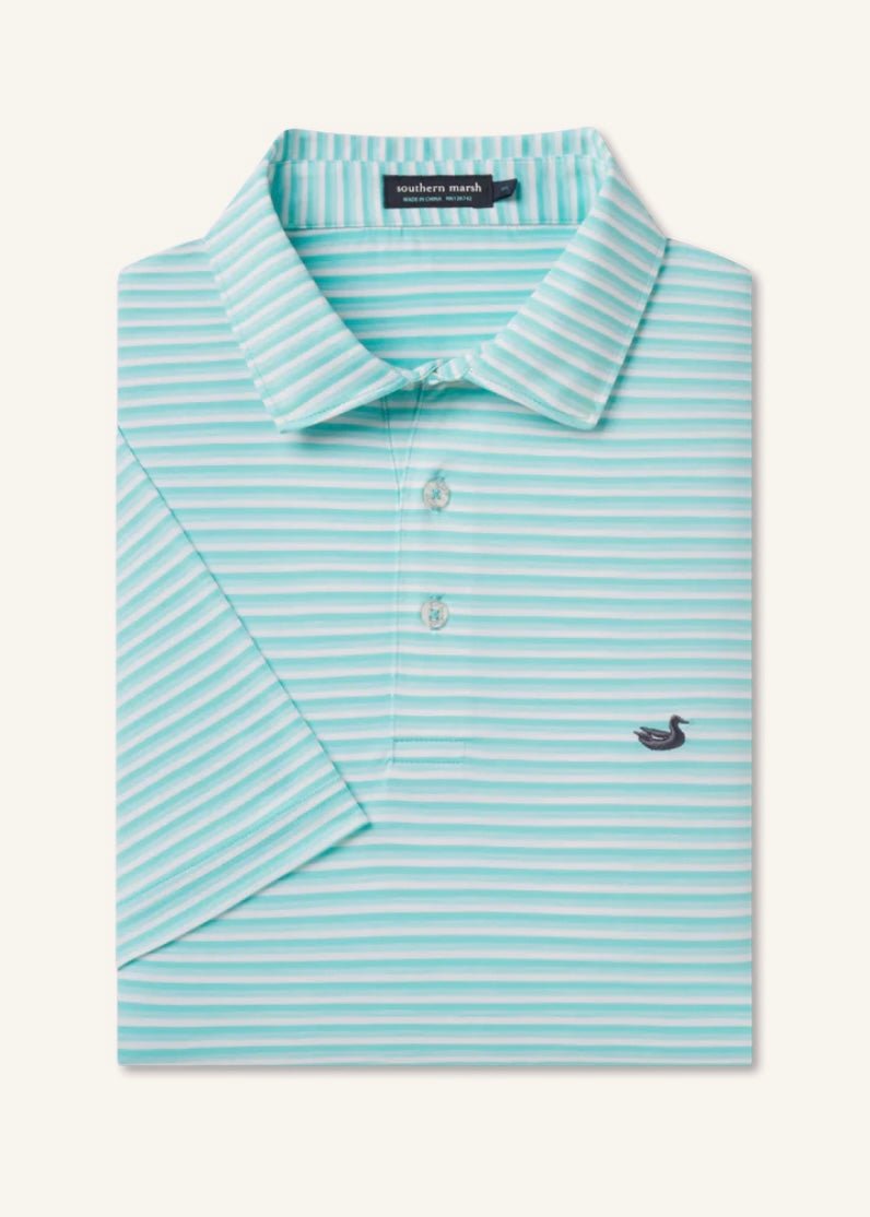 Bermuda Performance Polo | Domingo Stripe | Antigua Blue - Southern Marsh Polo -Jimberly's Boutique-Olive Branch-Mississippi