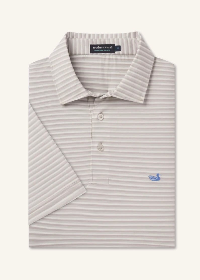 Bermuda Performance Polo | Domingo Stripe | Light Gray - Southern Marsh Polo -Jimberly's Boutique-Olive Branch-Mississippi