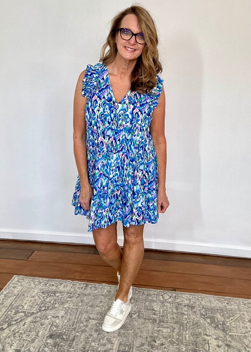 Blue Floral Flutter Sleeve Dress | Umgee - Umgee Dress -Jimberly's Boutique-Olive Branch-Mississippi