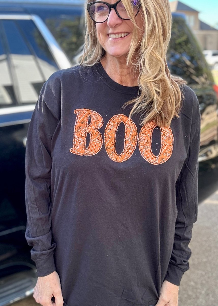 Boo Applique | Long Sleeve | Comfort Colors - Applique Comfort Colors LS -Jimberly's Boutique-Olive Branch-Mississippi
