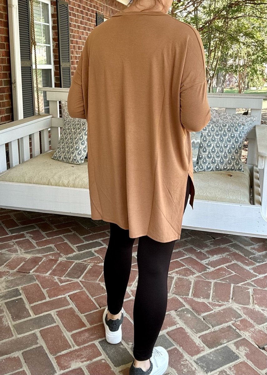 Brooklyn | Deep Camel |Dolman Long Sleeve | V Neck | Side Slit | Hi-Lo Hem Top | Olive Branch | MS - Dolman Long Sleeve V-Neck - Jimberly's Boutique