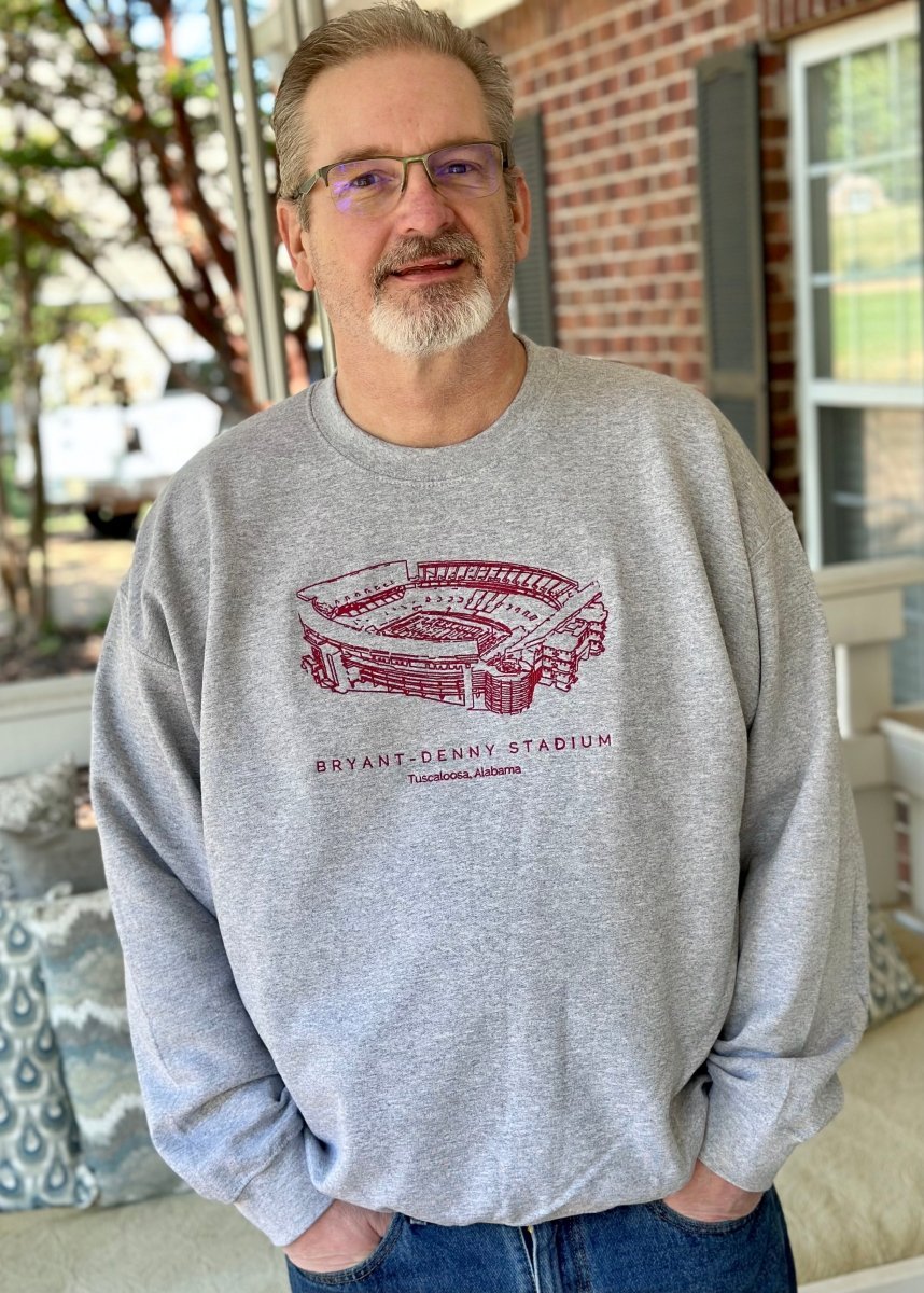 Bryant - Denny Stadium | Embroidered Sweatshirt | Sport Grey | Olive Branch | MS - Graphic Sweatshirt -Jimberly's Boutique-Olive Branch-Mississippi