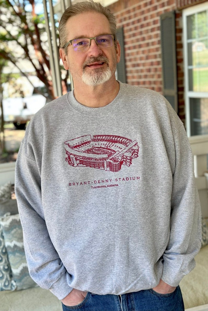Bryant - Denny Stadium | Embroidered Sweatshirt | Sport Grey | Olive Branch | MS - Graphic Sweatshirt -Jimberly's Boutique-Olive Branch-Mississippi