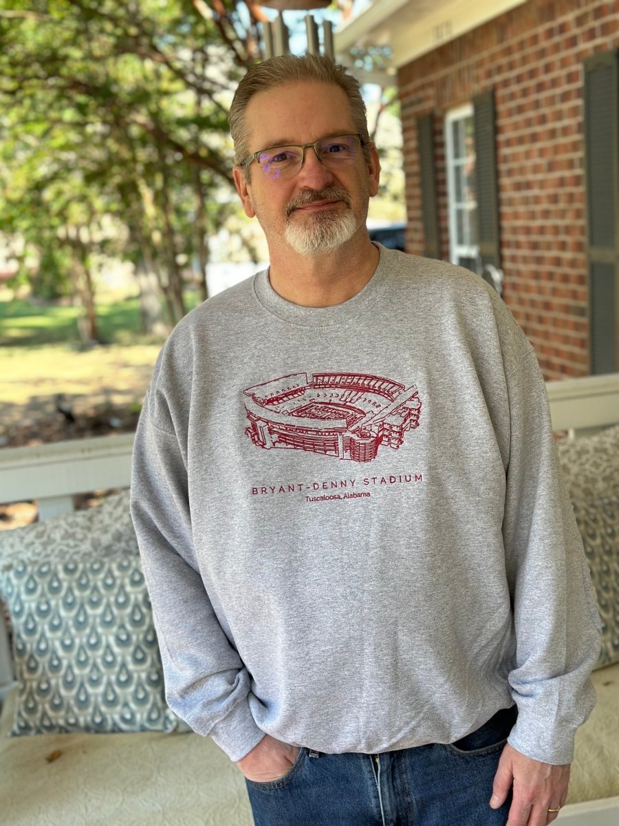 Bryant - Denny Stadium | Embroidered Sweatshirt | Sport Grey | Olive Branch | MS - Graphic Sweatshirt -Jimberly's Boutique-Olive Branch-Mississippi