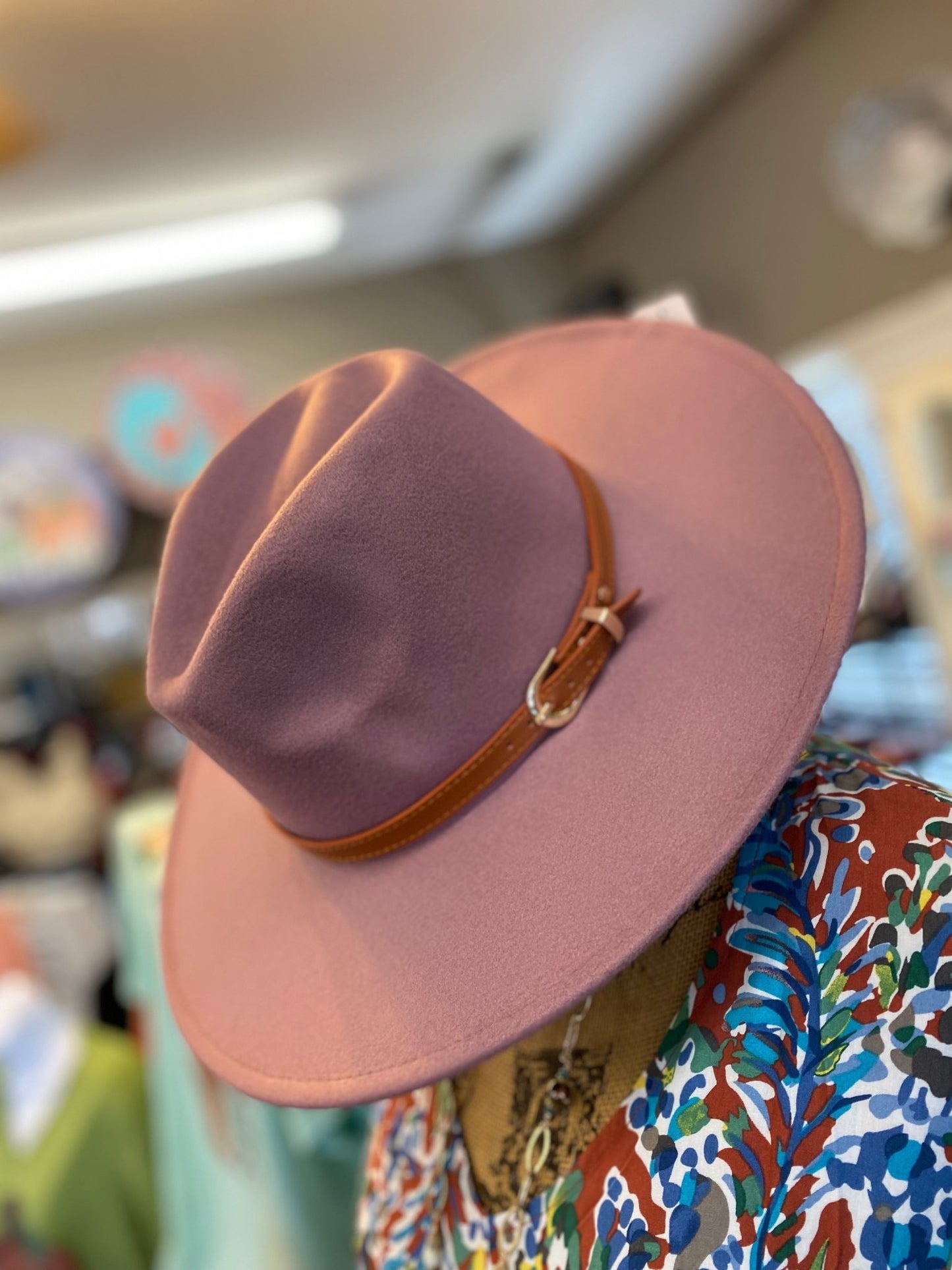 Buckle Leather Strap Fedora Hat - Dark Pink - Jimberly's Boutique