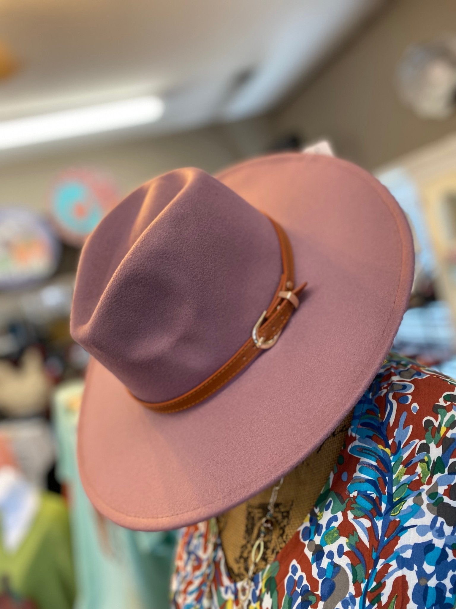 Buckle Leather Strap Fedora Hat - Dark Pink - -Jimberly's Boutique-Olive Branch-Mississippi