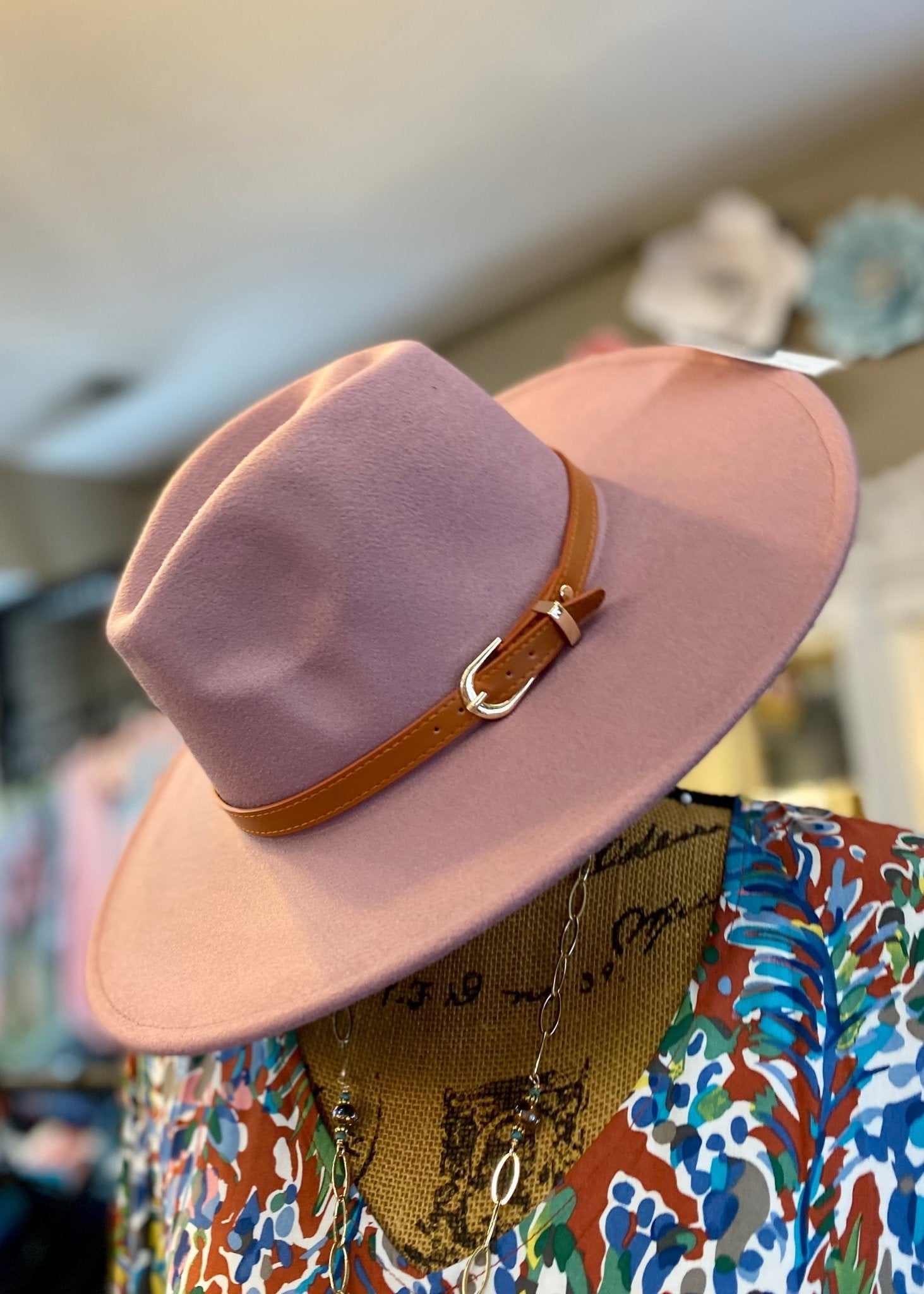 Buckle Leather Strap Fedora Hat - Dark Pink - -Jimberly's Boutique-Olive Branch-Mississippi