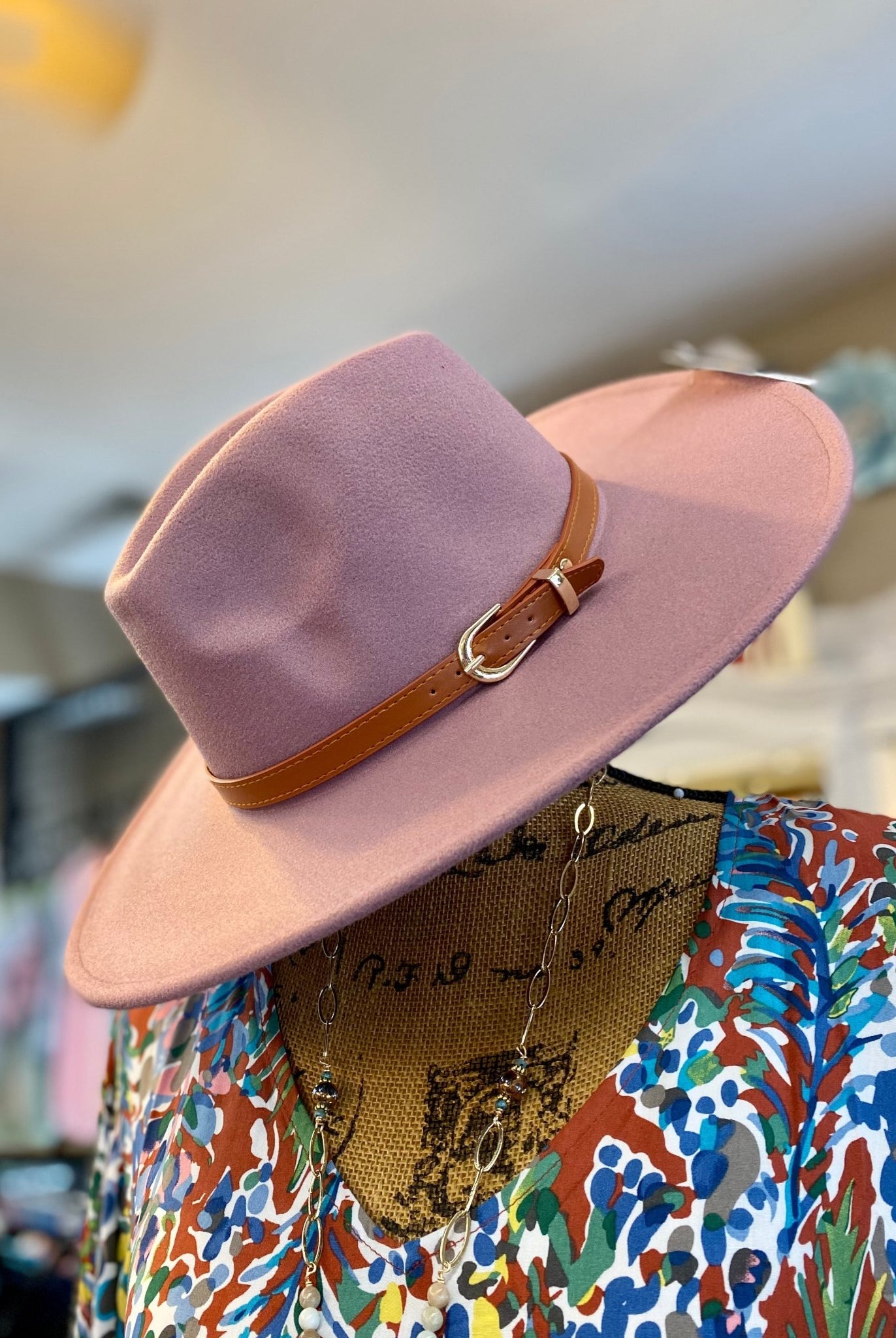 Buckle Leather Strap Fedora Hat - Dark Pink - -Jimberly's Boutique-Olive Branch-Mississippi