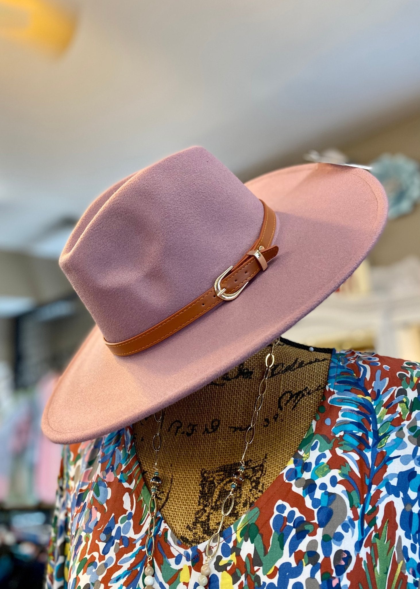 Buckle Leather Strap Fedora Hat - Dark Pink - -Jimberly's Boutique-Olive Branch-Mississippi