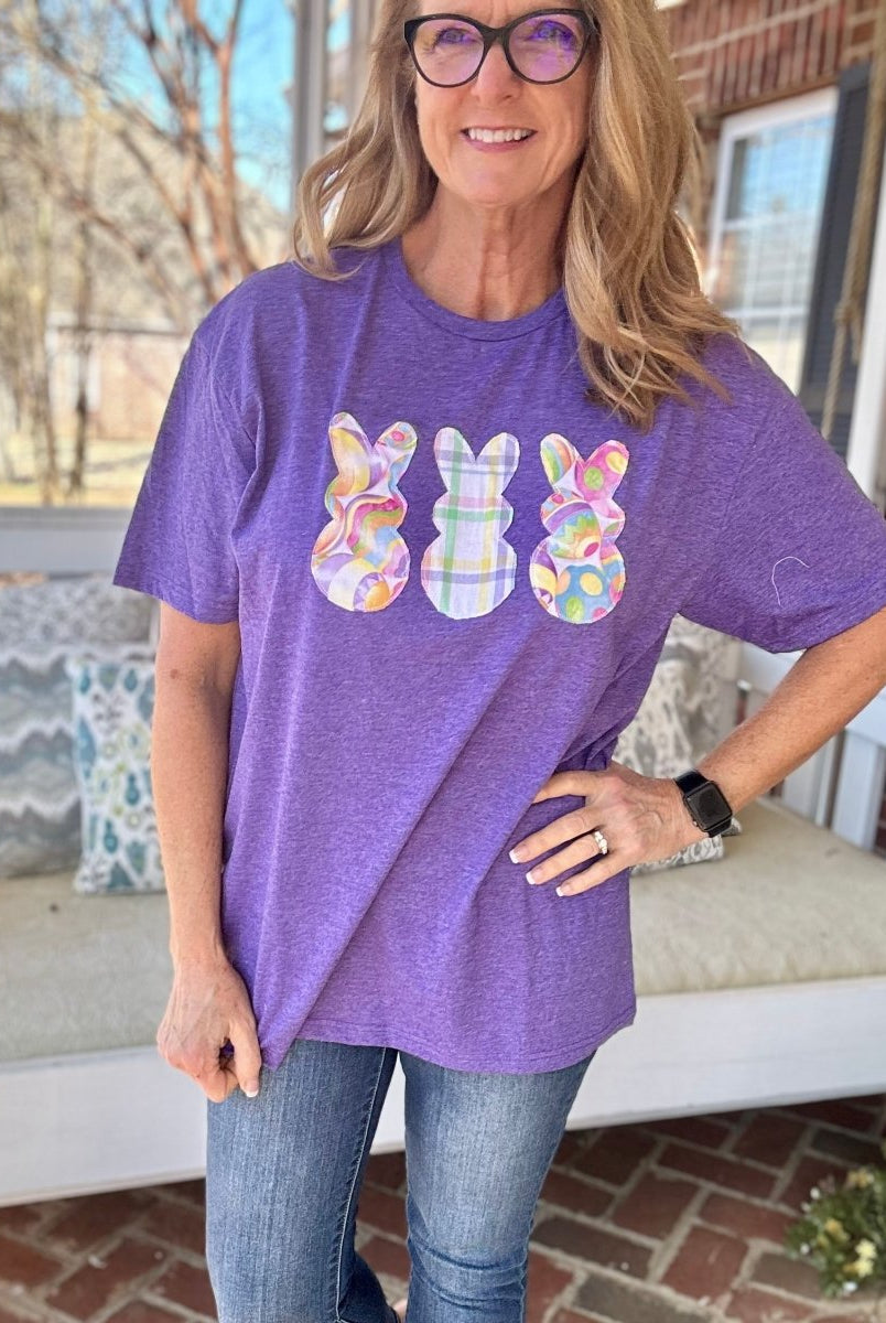 Bunny Trio Embroidered Appliqué Crew Neck Tee - Graphic Tee -Jimberly's Boutique-Olive Branch-Mississippi