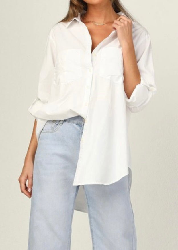 Button Down Shirt - White - Jimberly's Boutique
