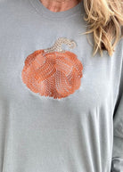 Cable Knit | Satin Stitch | Pumpkin | Fall | Embroidered | Grey Comfort Colors | Long Sleeve Tee - Embroidered Comfort Colors -Jimberly's Boutique-Olive Branch-Mississippi