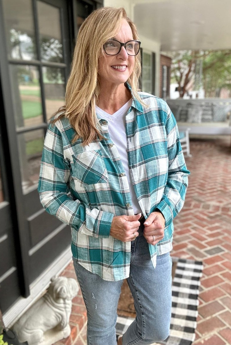 Casual Days Plaid Shacket - Teal - Plaid Shacket -Jimberly's Boutique-Olive Branch-Mississippi