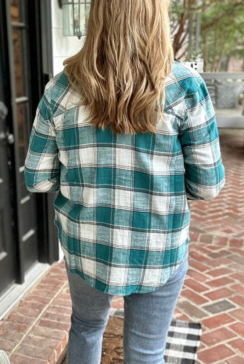 Casual Days Plaid Shacket - Teal - Plaid Shacket -Jimberly's Boutique-Olive Branch-Mississippi