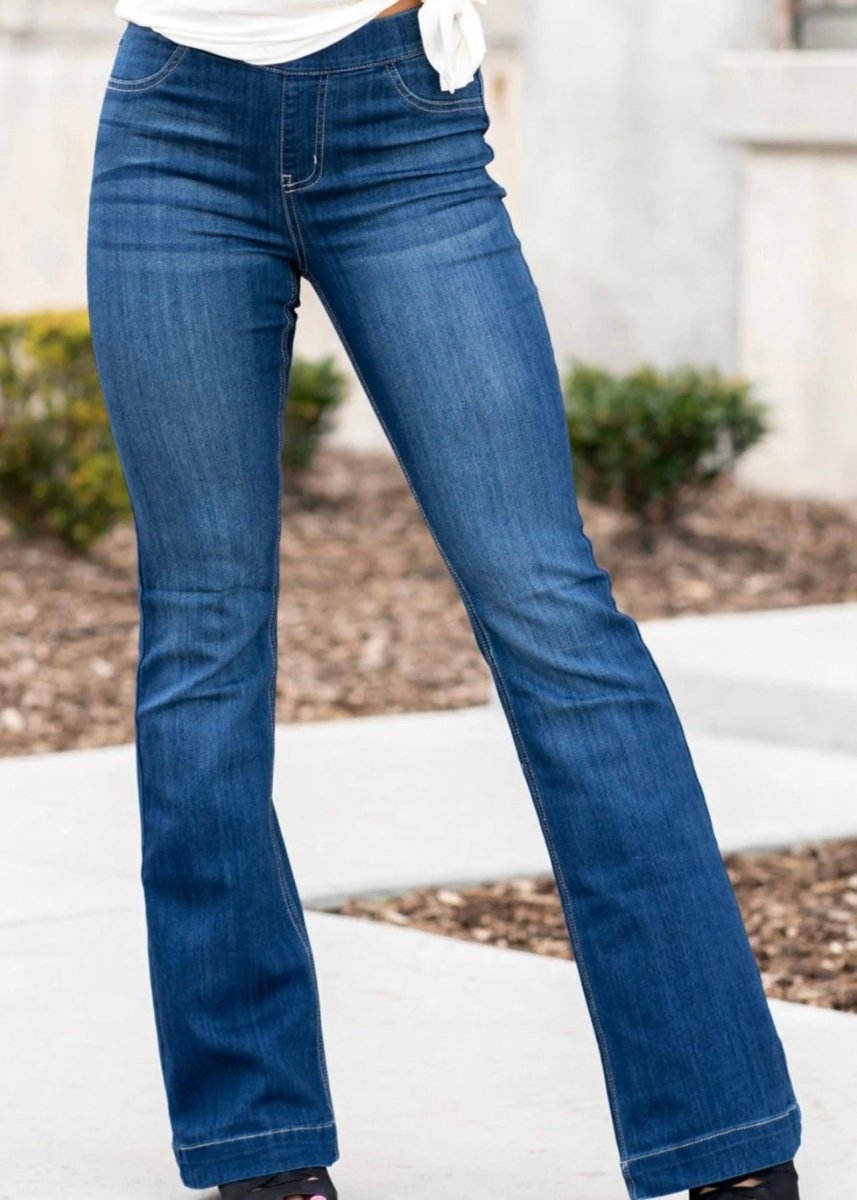 Cello Denim Flare Jeans - Dark Wash - 33" inseam (Reg. & Plus) - jeans - Jimberly's Boutique