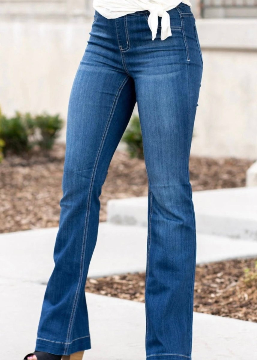 Cello Denim Flare Jeans - Dark Wash - 33" inseam (Reg. & Plus) - jeans - Jimberly's Boutique