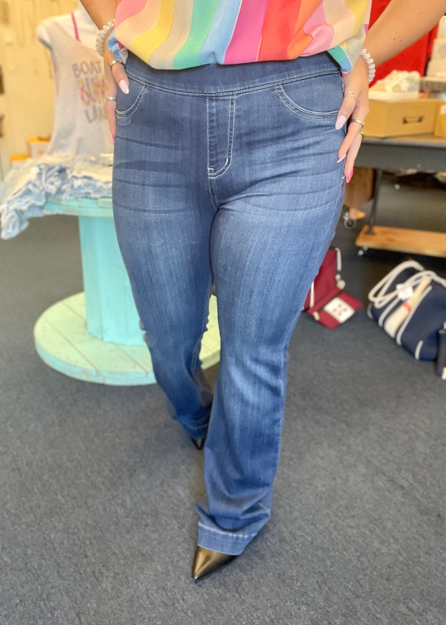 Cello Denim Flare Jeans - Medium Wash - 30" Inseam (Curvy Too) - Jimberly's Boutique